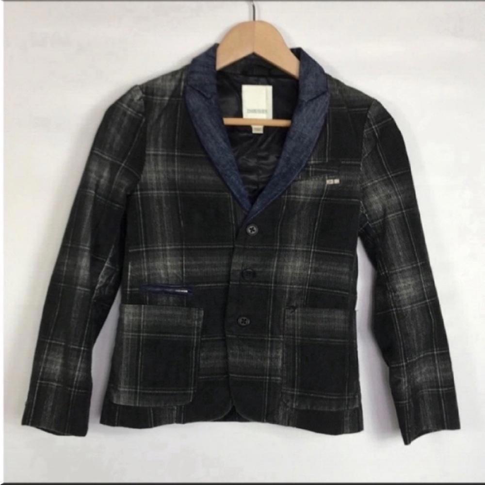 Diesel Plaid Blazer Small Black Gray Kids Formal Lined